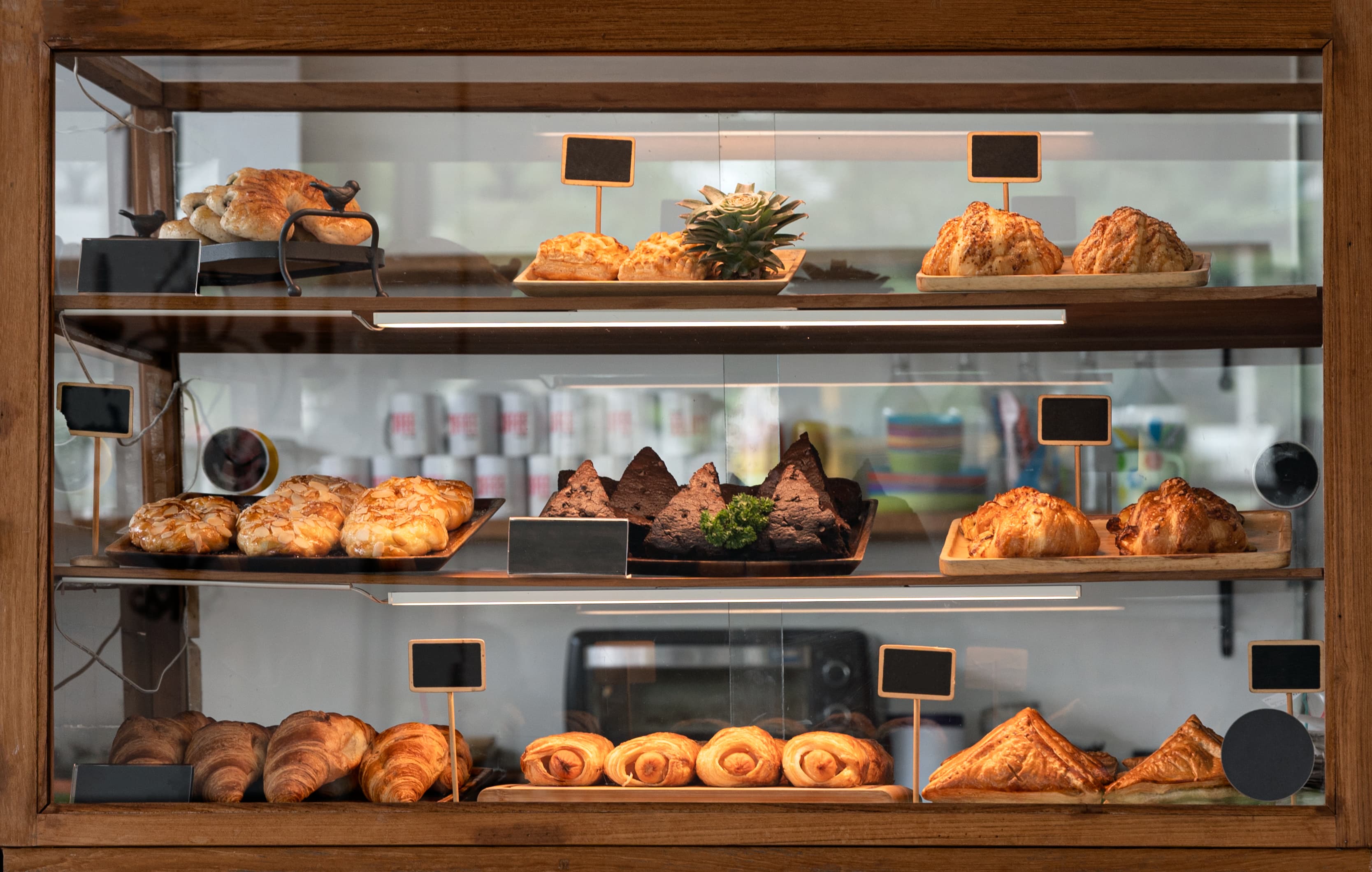 Artisanal bread and pastries display